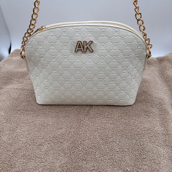 Anne Klein Triple Compartment Crossbody Bag Gold Chain Strap Monogram Design - Picture 11 of 13